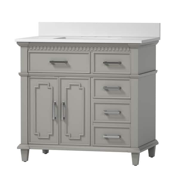 WELLFOR 36 in. W x 22 in. D x 38 in. H Bath Vanity Cabinet in Gray with White Vanity Top and 2-Drawers