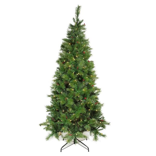 Northlight 7 ft. Pre-Lit Single Plug Slim Mount Beacon Pine Artificial Christmas Tree Multi-Function LED Lights
