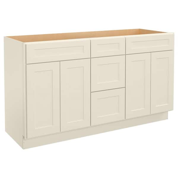 HOMEIBRO 60 in. W x 21 in. D x 34.5 in. H Bath Vanity Cabinet without Top in Shaker Antique White