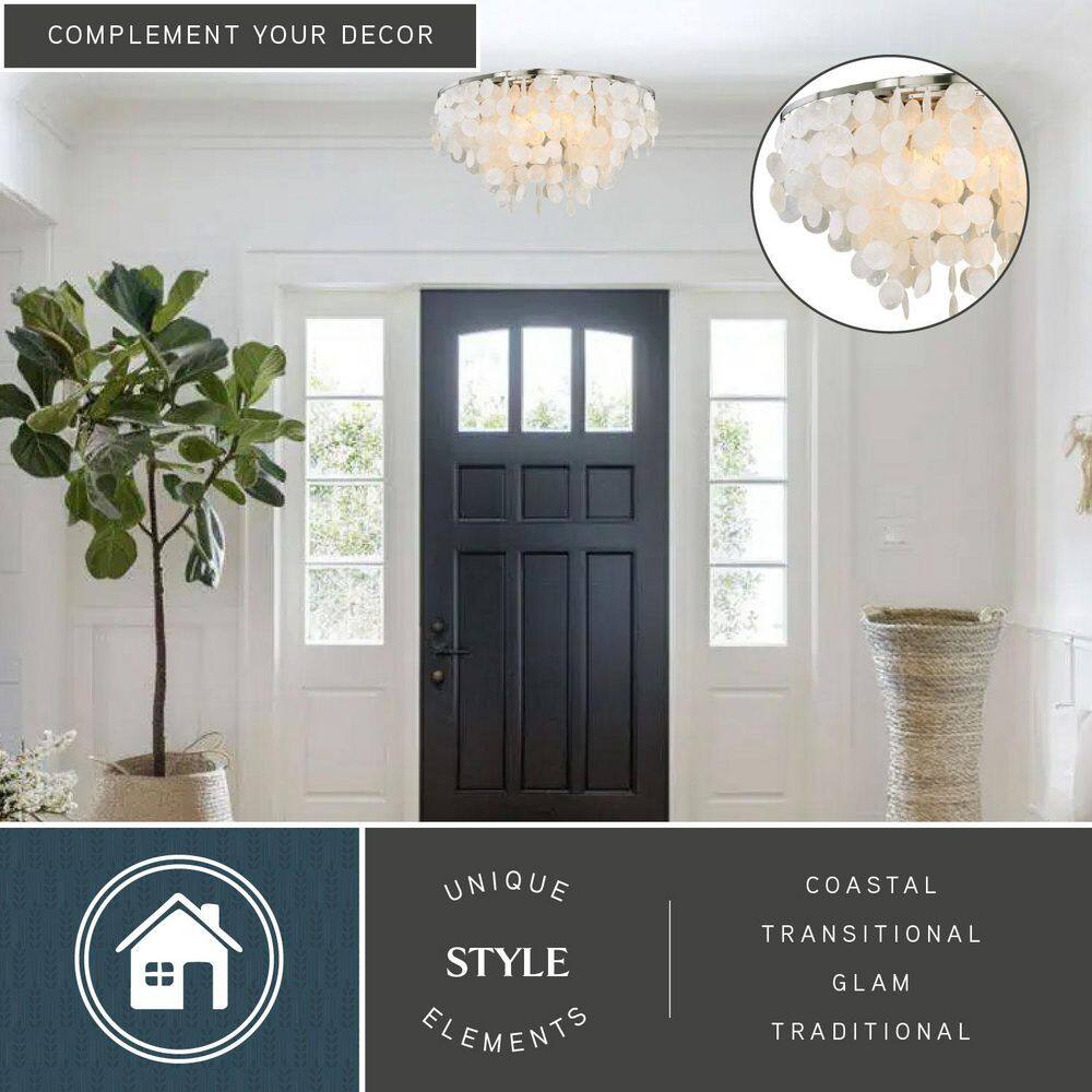 Elsa Satin Nickel 24" Capiz Shell Flush Mount Ceiling Light