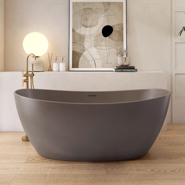 65 in. x 33 in. Stone Resin Freestanding Soaking Bathtub in Mocha