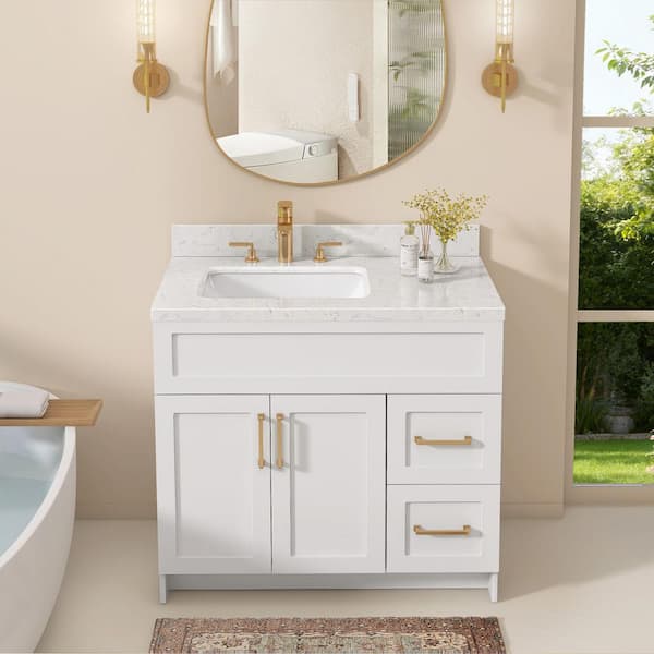 ロマンティックER Zeafive CTK 36 in. W x 22 in. D Engineered Stone White Rectangular