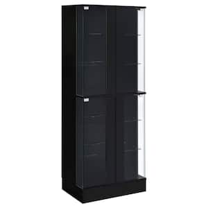 Cabra Black High Gloss Display Case Storage Cabinet with Glass Shelves and LED Lighting
