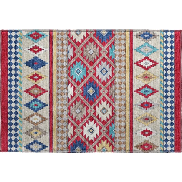 Mayfield Premium Machine Washable Abstract AMF2519 Red 3 ft. x 4 ft. Area Rug