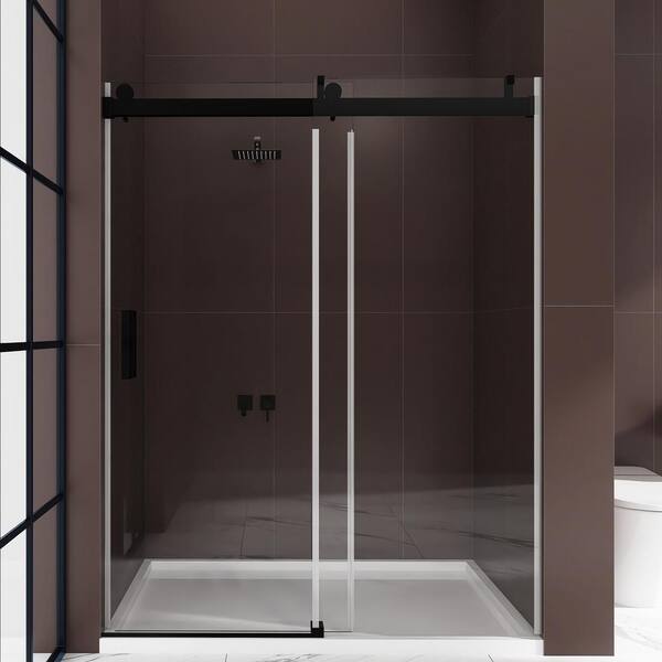 Staykiwi 60 in. W x 76 in. H Double Sliding Frameless Shower Door in Matte Black Finish with Buffer