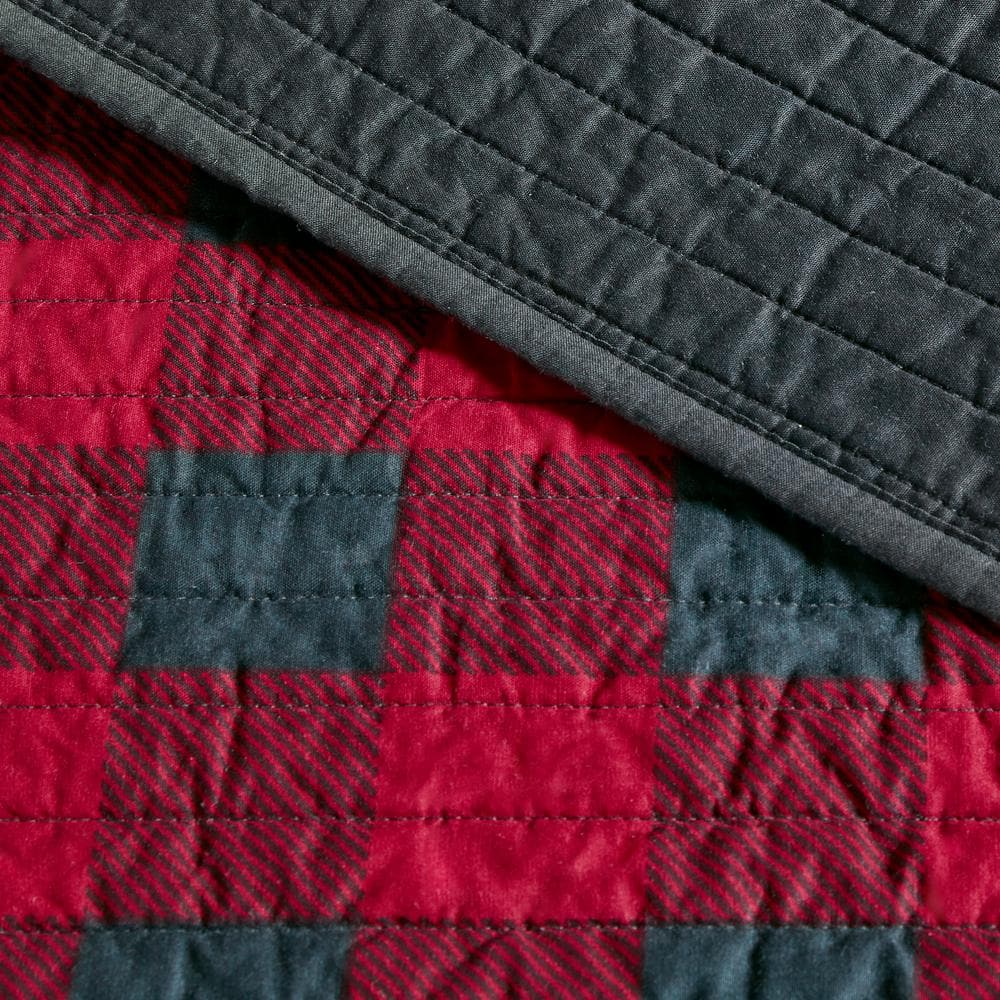 King Red Cotton Reversible Buffalo Check Quilt Set