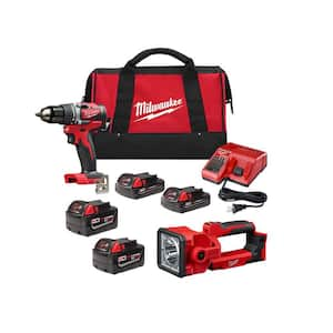 M18 18V Lithium-Ion Brushless Cordless 1/2 in. Compact Drill/Driver Kit with LED Search Light & (2) 3.0Ah Batteries