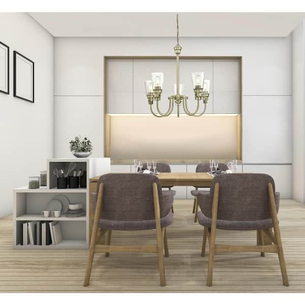 Ashton 5-Light Antique Brass Chandelier with Clear Seeded Glass Shades