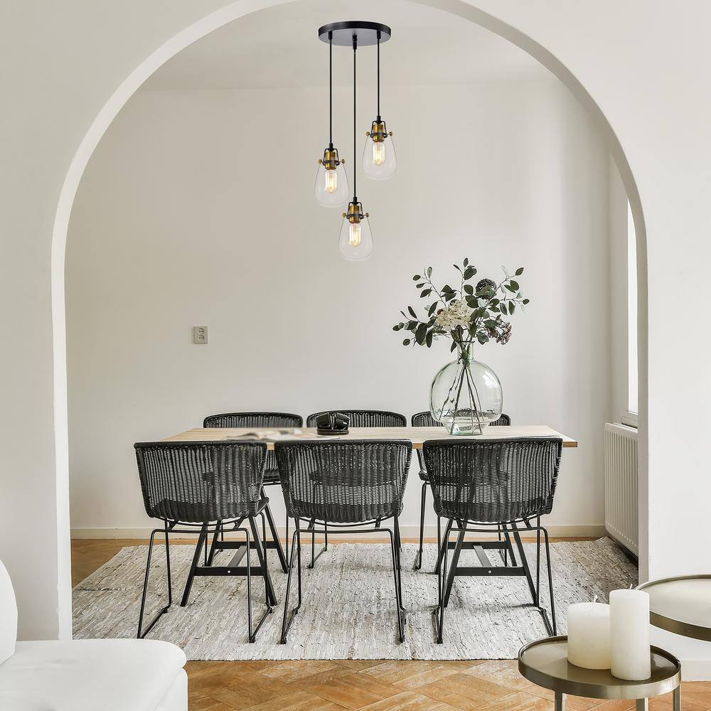 Modern Black and Gold 3-Light Pendant with Clear Glass Shades