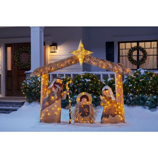 Home Accents Holiday 5 ft. Warm White LED Nativity Scene Holiday ...