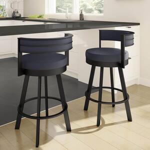 Browser 26 in. Navy Blue Faux Leather Black Metal Swivel Counter Stool