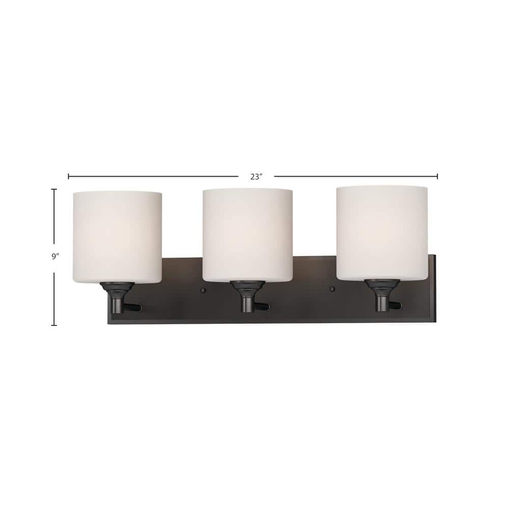 Milena Antique Bronze 3-Light Vanity with Frosted Glass Shades