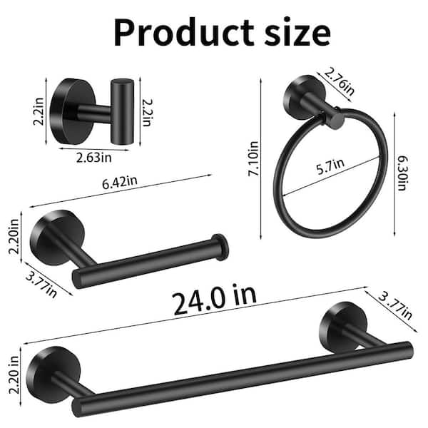 10-Piece 24 in. Wall Mounted Towel Bar in Matte Black with Towel Hook, Towel Ring and Toilet Paper Holder