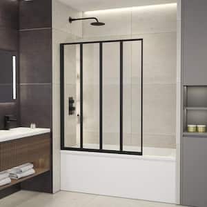 Triton 44 in. W x 55 in. H Bi Fold Framed Bath Screen Tub Door in Black with Clear Glass
