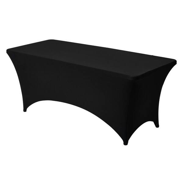 3 Pack Table Cloth for 6FT. Rectangular Fitted Events, Wrinkle-Resistant Stretch Black Table Covers, Washable Spandex