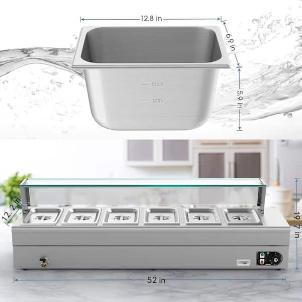 55 Qt. Chafing Dish in Silver Stainless Steel with 6-Pieces Electric Warming Tray for Food or Sauces, Buffet Server