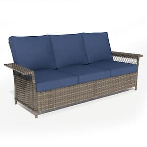 Nyajiah 1-Piece Wicker Outdoor Couch with Blue Cushions