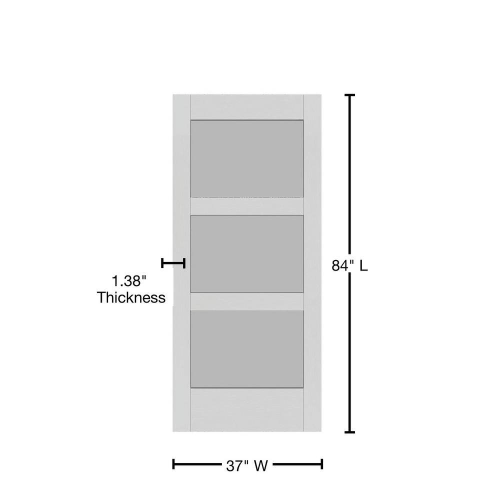 White Frosted Glass Paneled MDF Barn Door, 37'' x 84''
