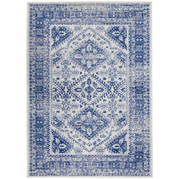 Nourison Whimsicle Ivory Navy 5 ft. x 7 ft. Geometric Bohemian Area Rug