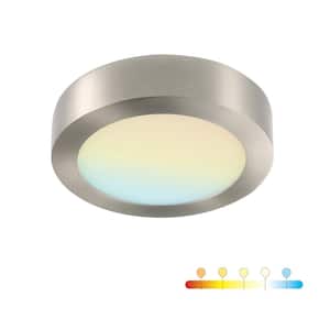 9 in. Round Color Brushed Nickel Selectable Integrated LED Flush Mount Downlight