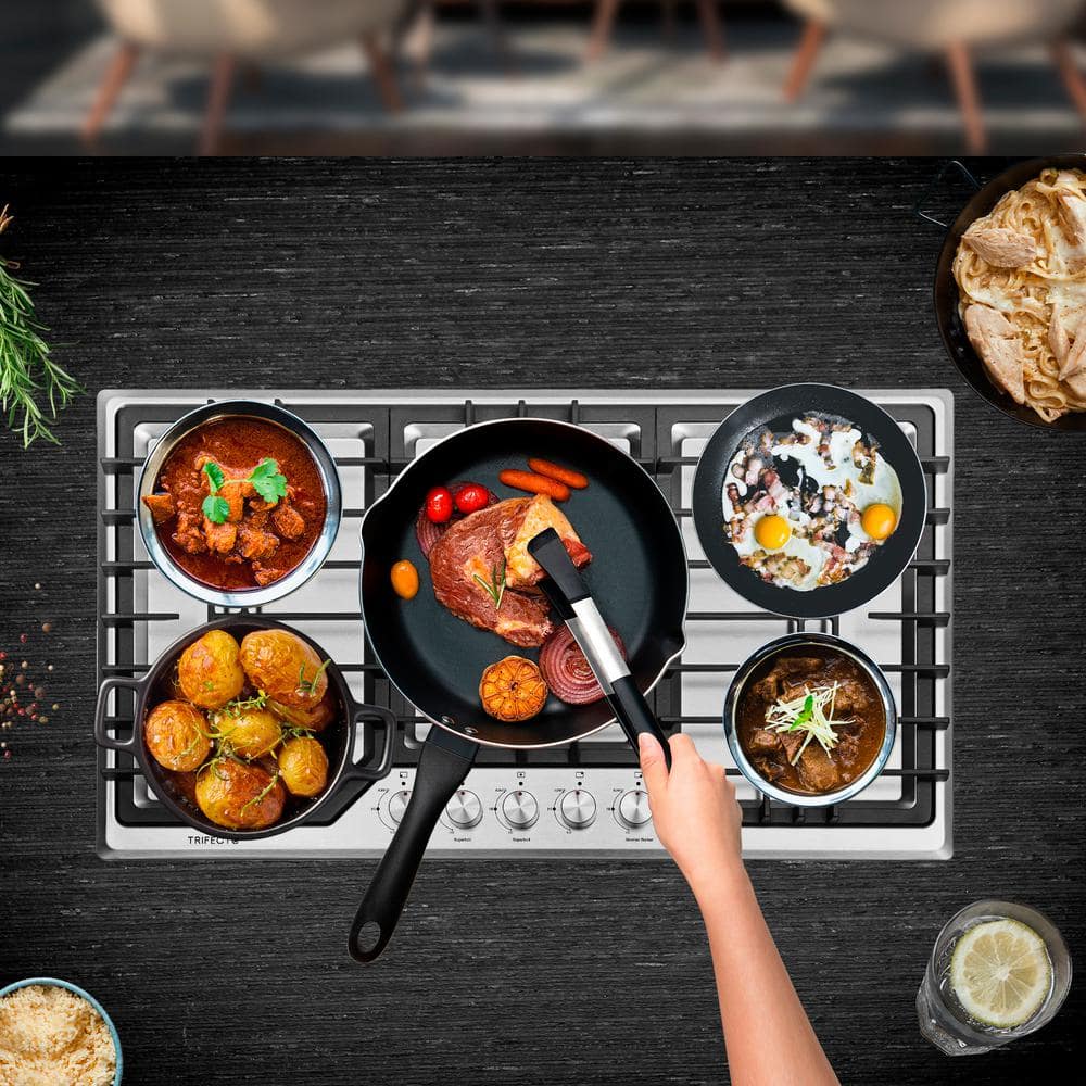 36-Inch Stainless Steel 5-Burner Gas Cooktop with Cast Iron Griddle