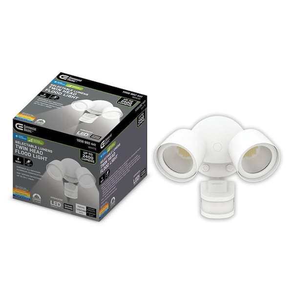 240° Motion Activated Dusk to Dawn White Outdoor Twin Head Integrated LED Security Flood Light 24-Watt 2400 Lumen
