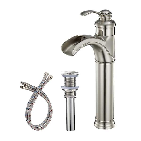 matrix decor Single Hole Single-Handle Bathroom Faucet with Pop Up Drain and Supply Hose in Brushed Nickel