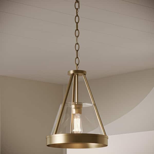 Aleswith Collection 60-Watt 12 in. 1-Light Aged Bronze Pendant Light with Clear Glass Shade No Bulbs Included