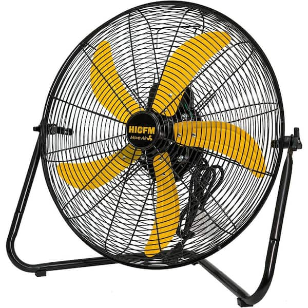 20 in. 5300 CFM High Velocity Metal Floor Fan, 3-Speed Powerful Cooling 360° Adjustable Tilting Head in Yellow