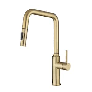 Single Handle Pull-Down Sprayer Kitchen Faucet in Brushed Gold