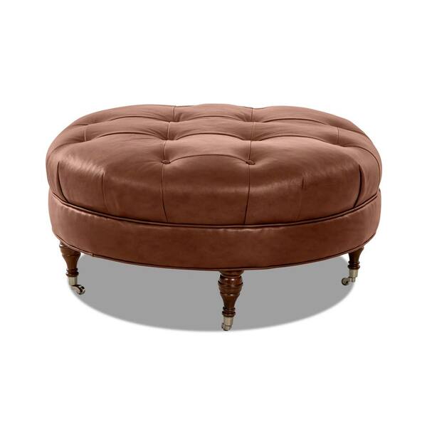 Avenue 405 Margot Leather Tufted, Round Leather Ottomans