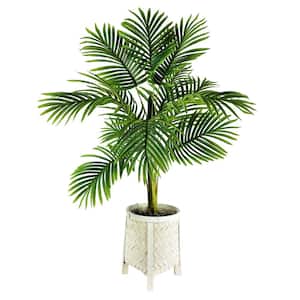 40- Inch Artificial Palm in White Woven Footed Basket