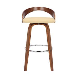 30 in. Cream Low Back Wood Adjustable Height Bar Chair with Faux leather Seat