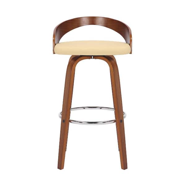 30 in. Cream Low Back Wood Adjustable Height Bar Chair with Faux leather Seat