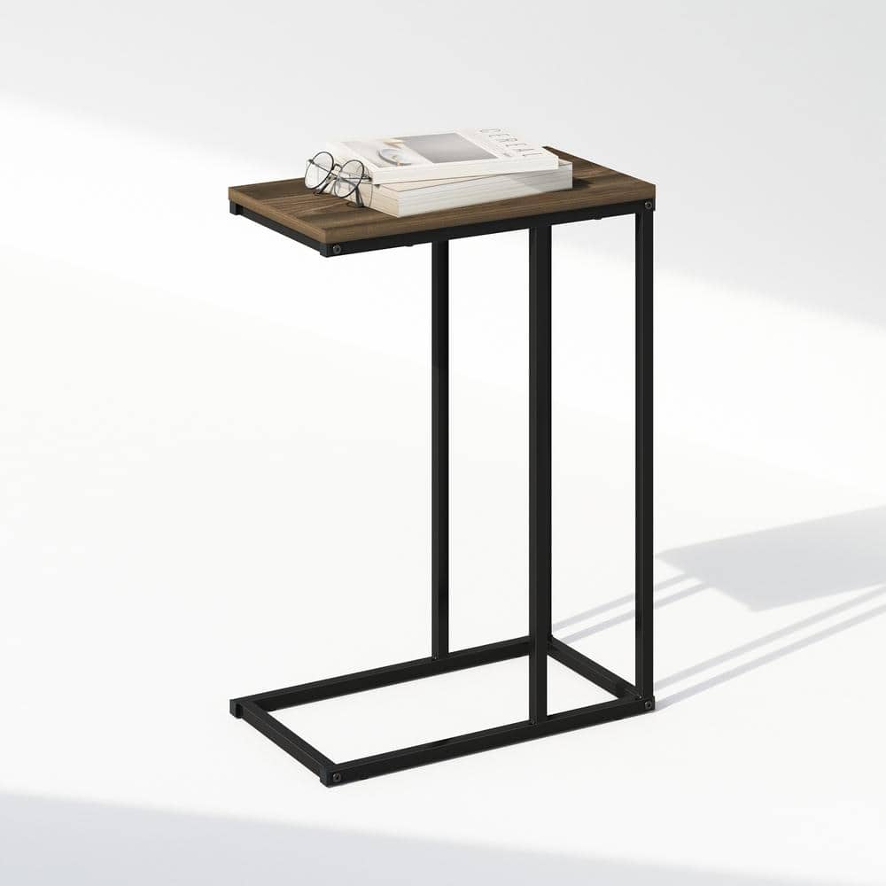 Columbia Walnut and Black Metal C-Shaped End Table