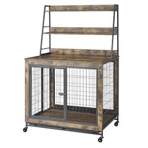 Any 37.99 in. W Furniture Dog Cage Crate with Double Doors, Storage Rack, Flip-Top in Antique Brown