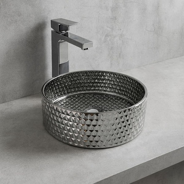 Scotch 16 in. Modern Silver Grey Glass Round Circle Vessel Sink