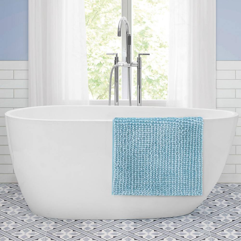 Aqua Blue Chenille Non-Slip 2-Piece Bath Rug Set