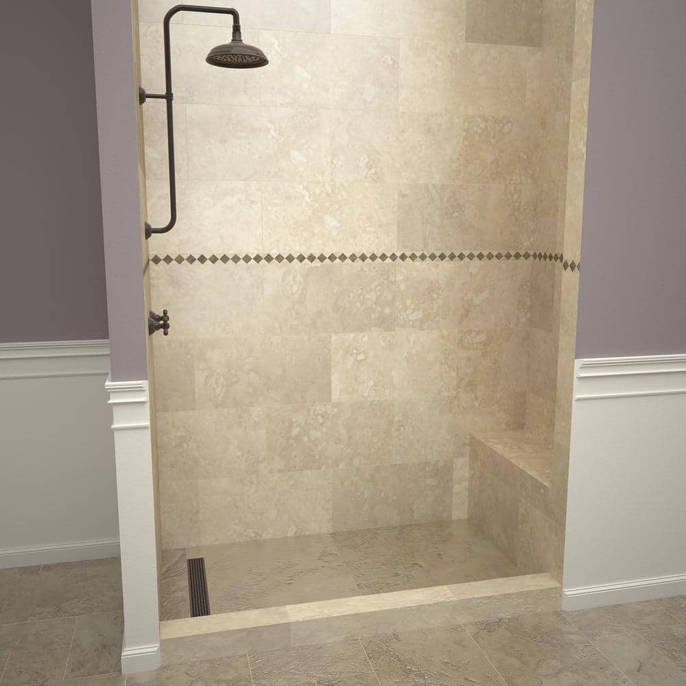 Oil Rubbed Bronze 34" x 60" Shower Base with Integrated Bench