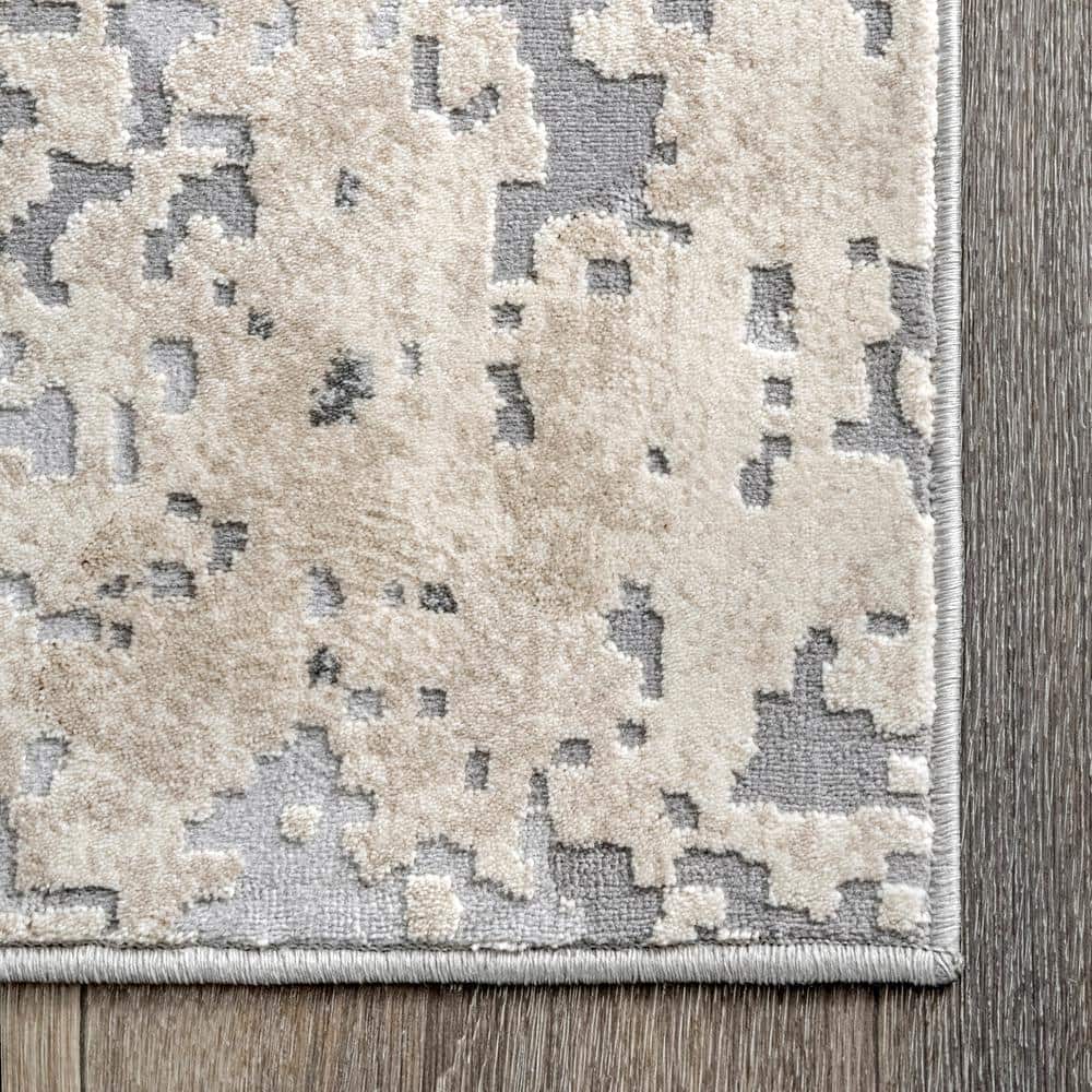 Gray Abstract Synthetic Easy Care Rectangular Area Rug 6'7" x 9'
