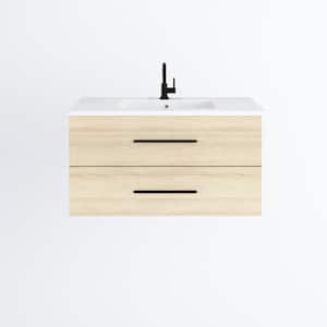 Napa 40 W x 20 D x 21-5/8 H Single Sink Bathroom Vanity Wall Mounted in White Oak with Acrylic Integrated Countertop