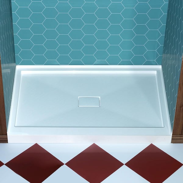 60 in. L x 36 in. W Alcove Shower Pan Base with Center Drain in White