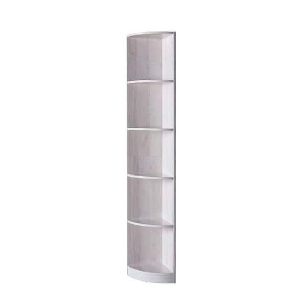 Benjara Standard 70 in. White Oak Wooden Corner Bookcase with 5-Shelves