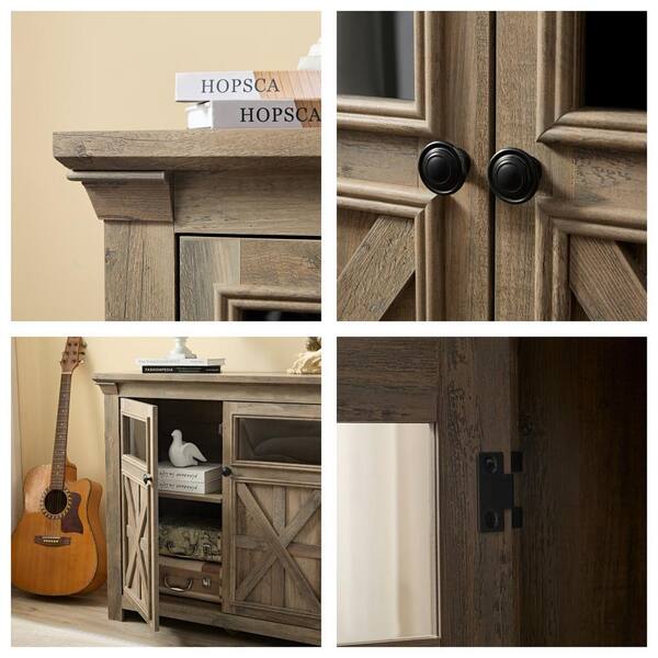 FUNKOL 38 in. x 15.35 in. x 35 in. Gray Wash Vintage MDF Storage Cabinet with 2-Doors