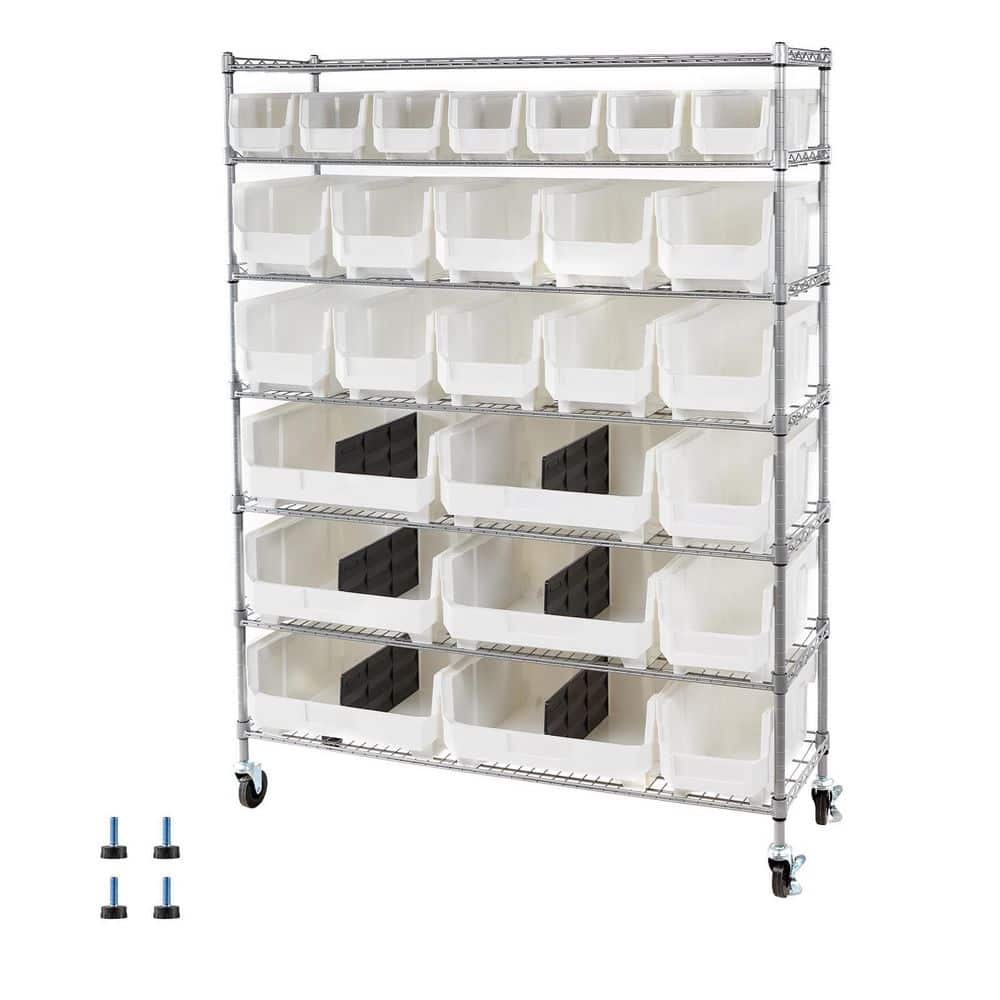 7-Tier Rolling Bin Storage Rack, Mobile Steel Wire Organizer with Wheels, 26-Bins for Garage, Office, Kitchen, 100 Gal. price history on PriceWatchPro