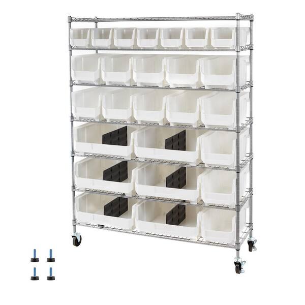 7-Tier Rolling Bin Storage Rack, Mobile Steel Wire Organizer with Wheels, 26-Bins for Garage, Office, Kitchen, 100 Gal.