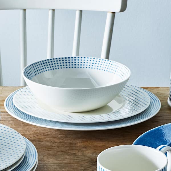Noritake Blue Hammock Rim Porcelain 12-Piece Dinnerware Set, Service for 4  9349-12X - The Home Depot
