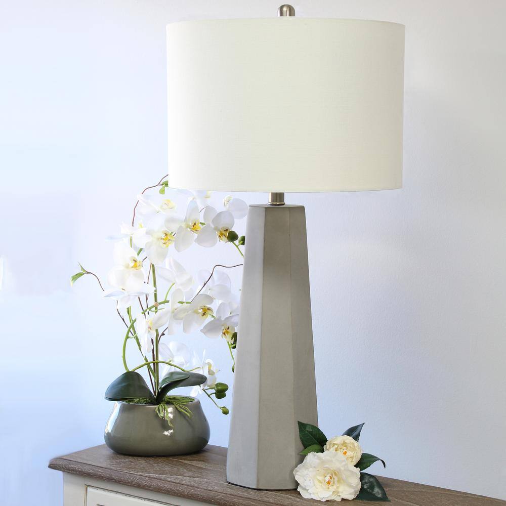 30.5" White Concrete Table Lamp with Drum Shade