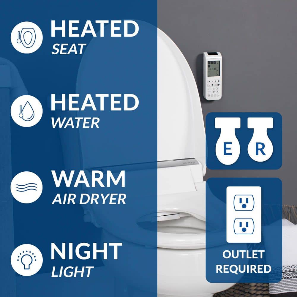 Bliss White Plastic Elongated Bidet Toilet Seat with Remote