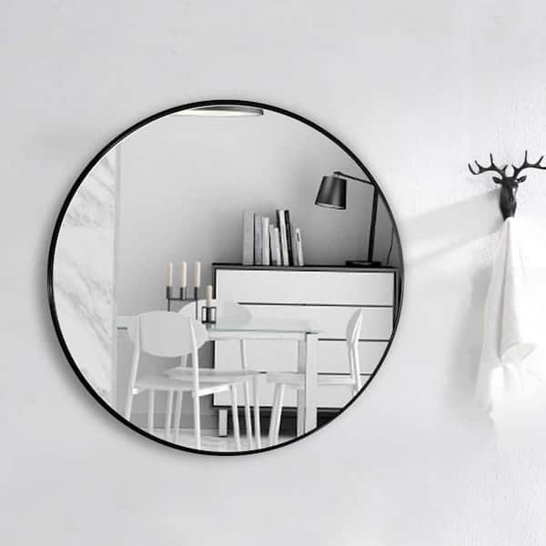 Seafuloy 16 in. W x 16 in. H Wall Mirror with Brushed Aluminum Frame Round HD Mirror Black
